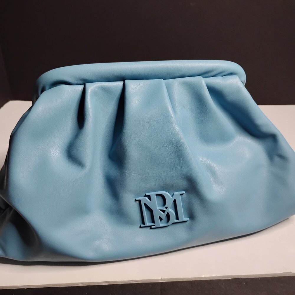 Badgley Mischka Vegan Leather Wrapped Frame Clutch Light Powder Blue NWT